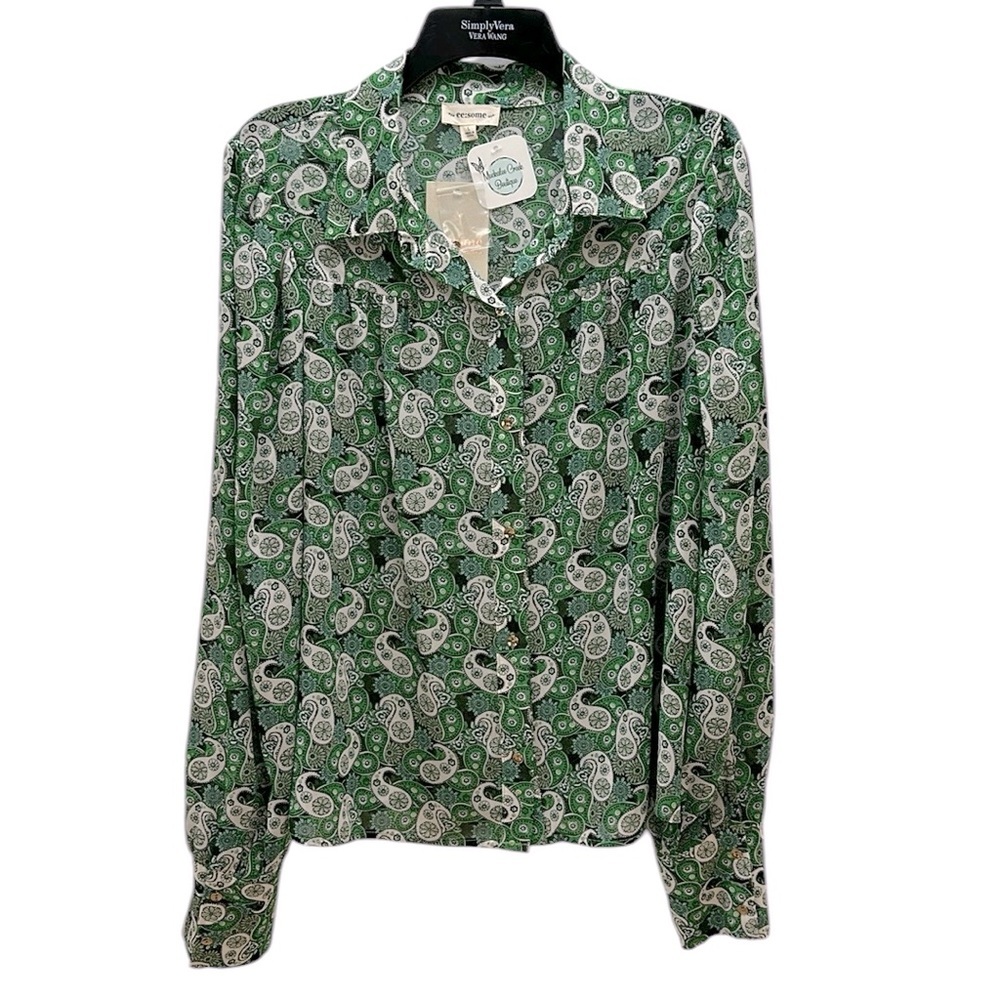 ee:some Green Paisley Print Button Up Shirt‎ Large